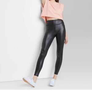 Women's Black High-Waisted Liquid Faux Leather Leggings Wild Fable Size Medium